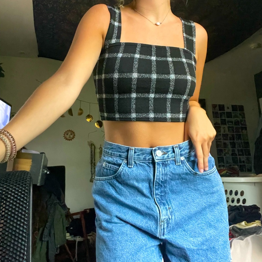 Urban Outfitters Black and Gray Checkered Crop Top